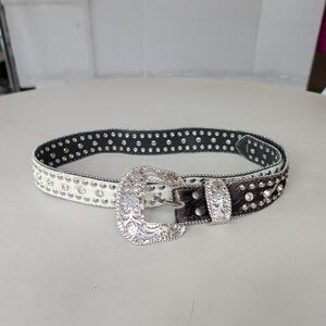 Nocona Belt Cowhide Leather Rhinestone Studded Bling Women Small 36" Cowgirl